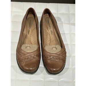 Rockport Women's Size 8 Brown Leather Tru365 Comfort Flats 1" Wedge Heel